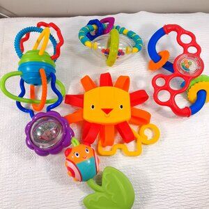 Oball & Bright Starts baby rattle toy set Lion Clickity Twist Flex Slide Ladybug